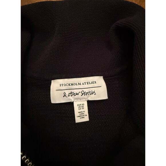 & Other Stories Women's Black Ribbed Knit Cropped Zip Up Jacket Size XS Y2K - Picture 3 of 8